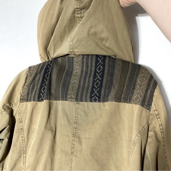 Kismet Tan With Black Southwestern Print Trim Utility Jacket L - Picture 13 of 16